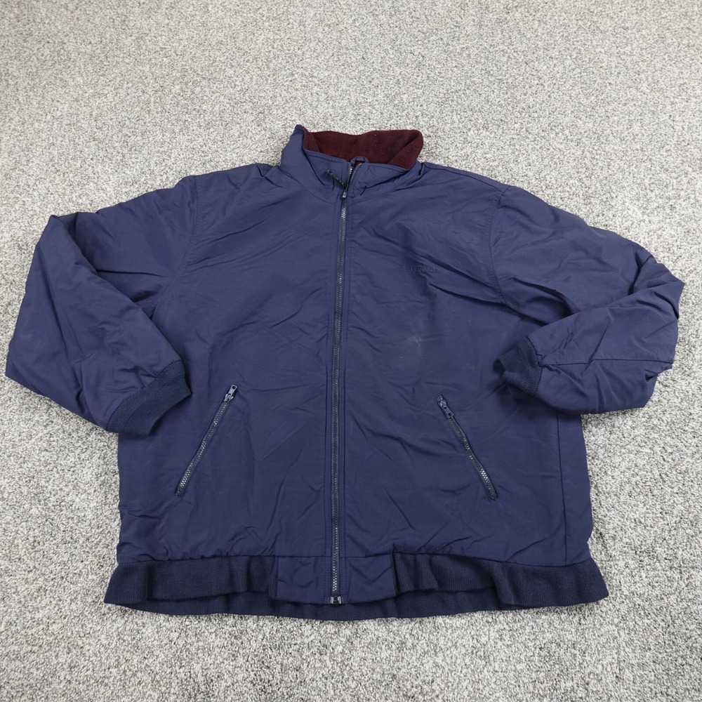 VTG LL Bean Jacket Mens XL Blue Fleece Lined Windbreaker Zip Bomber Coat Hike